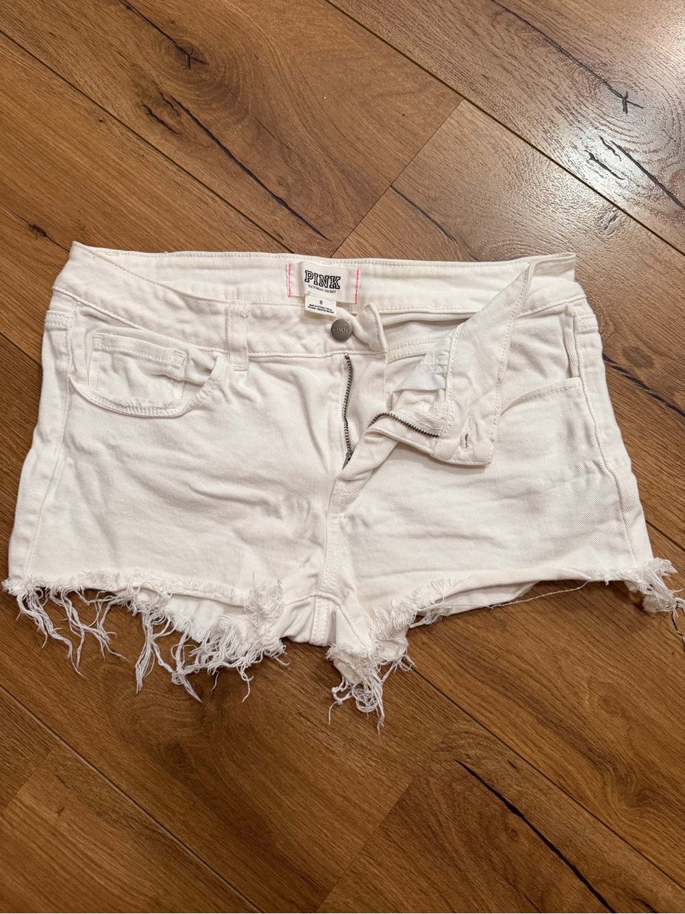 PINK Victoria's Secret White Distressed Frayed Hem Denim Shorts